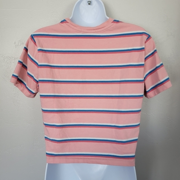 Vans Small Pink Blue White Striped Short Sleeve Crop Top Shirt Skater Cropped T - Picture 4 of 5